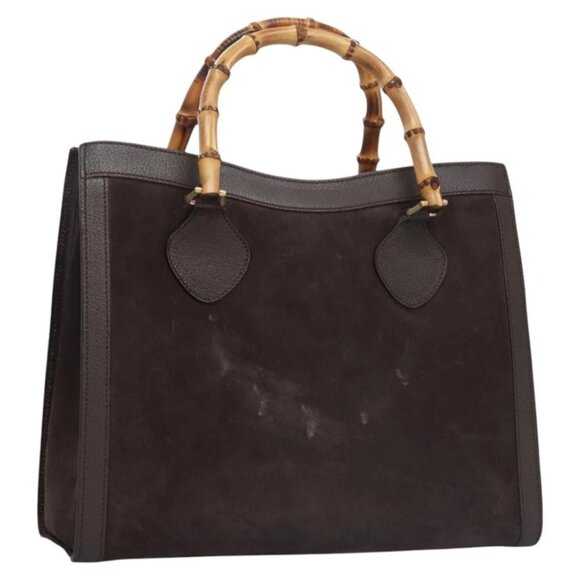 GUCCI Bamboo Hand Bag Suede Brown Gold 002 - Picture 1 of 16